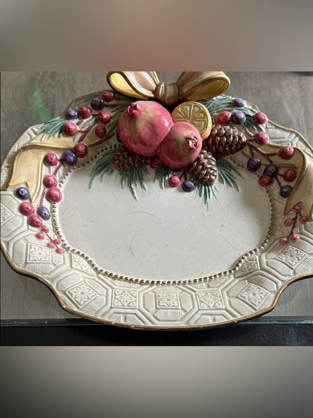 Fitz and Floyd ceramic serving platter w/ fruit design.